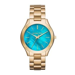 Michael Kors Gold Watch with Vibrant Blue Dial